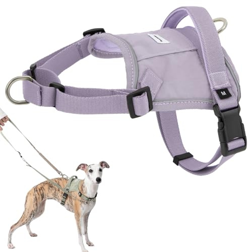 Duuclume Leichtes Hundegeschirr mit Front-Kontrolle, Anti-Zieh-Hundegeschirr und Leine, reflektierend, taktische Sicherheitsgurte für kleine, mittelgroße und große Hunde, Lila, Größe S