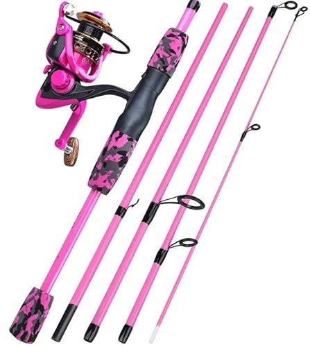 ZWCSHUU Angelruten-Set, 1,7 m Spinnrute und Spinnrolle der Serie 1000–2000, maximale Zugkraft 5 kg, for das Hechtangeln im Süßwasserbarsch Angelruten Kombi-Set(1.7m and 1000,Pink)