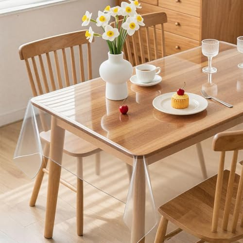 CEWROM Durchsichtige Tischdecke, Tischdecke Klarsicht Transparent, Meterware 0.13 mm Stark, Wasserdicht Abwaschbar PVC Folie Fettdicht Tischschutzfolie (100x150cm)