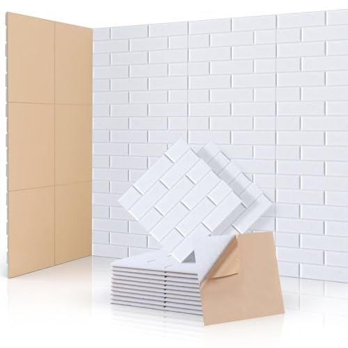 Putentfun Sound Proofing Panels Self-Adhesive, 12 Pack Acoustic Wall Panels, High Density Bricks Acoustic Panels for Door, Ceiling, Recording Studios, Home Office 30 x 30 x 0.9cm White
