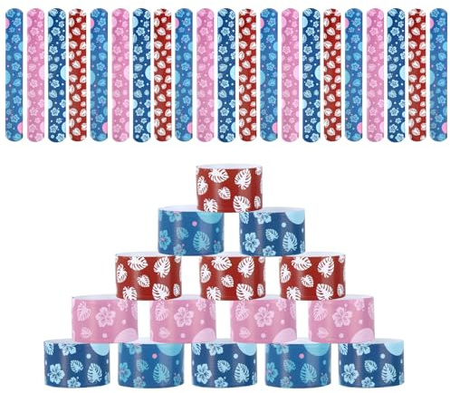 SAVITA 36pz Simpatici Braccialetti Slap con Ibisco Blu Rosa Tema Cartone Animato, Bomboniere Feste Compleanno Tema Hawaii Braccialetti Slap con Cartoni Animati per Premi in Classe (4 Colori)