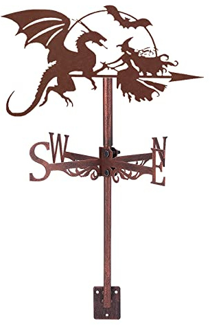 Veleta de metal de bruja, de acero inoxidable, para jardín, montaje en techo, decoración de techo, indicador de dirección del viento para granja, patio, cenador, color negro (bruja de bronce)