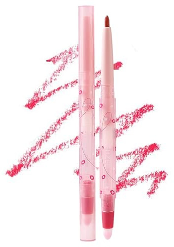 UZYXC Lapiz de Labios de Doble Punta con Cepillo, Delineador Labial Mate y de Larga Duración para Delinear y Difuminar, Fórmula Sedosa para Labios Voluminosos, para Principiantes y Maquillaje Diario