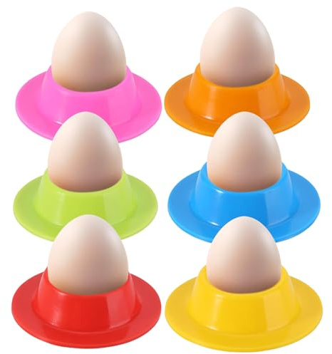 LUMOOM Set di 6 portauova, in silicone, infrangibile, impilabile, con pratico ripiano e protezione per il troppopieno per la cucina moderna (multicolore)