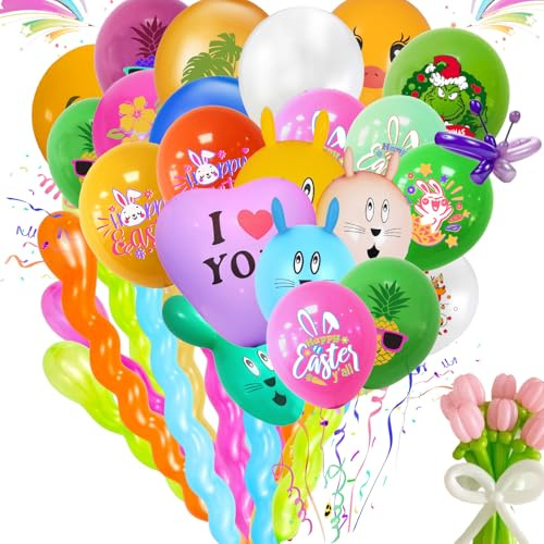 Balloons for Kids Diverse 50PCS, Large Modelling Balloons, Spiral long Balloon, Rabbit Ear, Character Expressions, Solid Color, Heart Shape Balloon Suitable for Parties and Birthday Celebrations