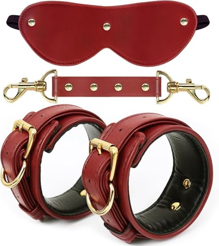 Handcuffs Adult Woman Bondaged Adult Kit Sex Toyscouples for Couples BDSM Bed Restraints Sex Toys Adjustable Handcuff PU Leather Adult Toys Red