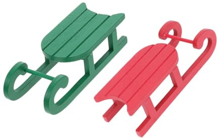 FCXDMY 2Pcs Wooden Sleigh Ornaments Christmas Desktop Sled Decoration Red Green Festive Home Decor for Holiday Party Tabletop Display