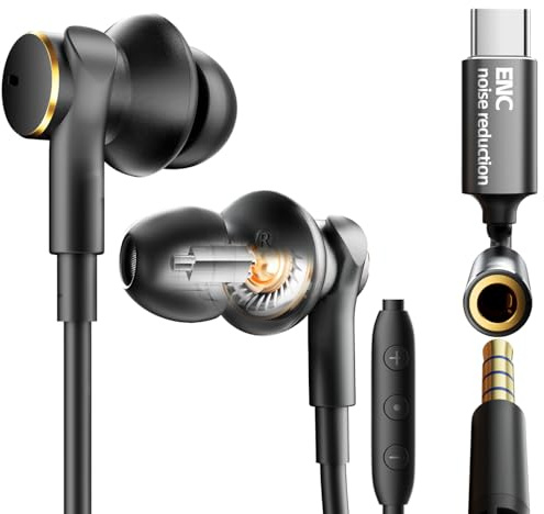 Wired Active Call Noise Cancelling Earbuds (Dynamic & Balanced Armature)-Deep Rich Bass Hi-Fi Stereo In Ear Headphones,Balanced Super Bass Mids Highs Wired Earphone with Mic Noise Reduction(black)