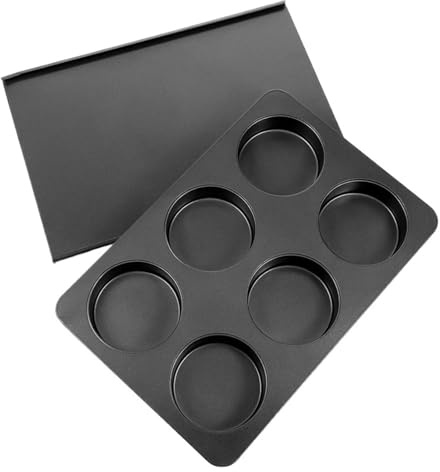 AB13-Bun Nonstick Baking Tin Tray Mold,6 Cup Straight Side Jumbo English Muffin Cupcake Pan, with Lid Hamburger Burger