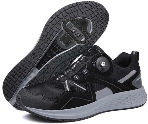 PENXZT MTB-cykelskor för män, mountainbike-cyklingskor, kompatibla med 2-bultspedaler, SPD-klossar, andningsbara cykelsneakers, cykling, unisex,Black,44 EU