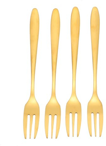 BESPORTBLE Tenedores de Aperitivo de Acero Inoxidable Dorado, 4 Piezas 3 Puntas, para Postres, Fruta y Pasteles, Utensilios para Cocina y Fiestas, Tamaño Práctico para Hogar y Restaurante