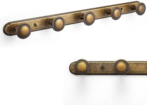 Goo-Ki 1 Pack Antique Brass Coat Rack Wall Mount Heavy Duty, Vintage Brass Towel Rack Zinc Alloy Coat Hooks Wall Mounted for Bag Hat Clothes Scarf
