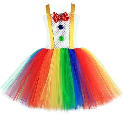 Generico Carnevale Ragazze Abiti Ragazza Partito Tutu Dress Bambini Arcobaleno Costume da Pagliaccio Senza Maniche per capelliHalloween Natale Carnevalefesta di Compleanno Cosplay