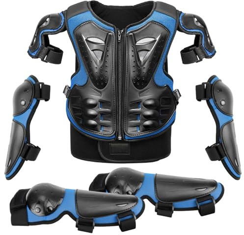 Peto Motocross Niño – Kit de Protección Corporal Ajustable con Protector de Espalda, Rodilleras y Coderas para MTB, BMX, Dirt Bike, Skate, Patinete