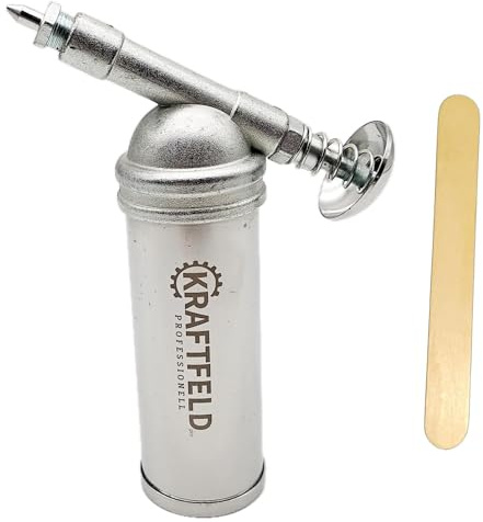 Mini Fettpresse Metall für Schmierfett NLGI 0-2 – Hand Fettpresse mit Dosierspitze & Holzspatel – kompakte Schmierpresse für Werkstatt KFZ Fahrrad Modellbau Maschinen