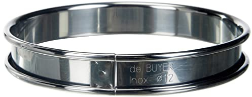 De Buyer - Cercle à tarte rond en inox à bord roulé - 12 x 2 cm - Surface Lisse, Démoulage Facile, Pour des Résultats Sans Défaut et Délicieux, Argent