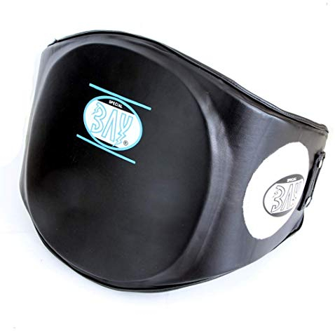 BAY® LEDER-PU Bauchgürtel L schwarz rot Belly Pad, Bauchschutz, Bauchgürtel, Bauchpanzer aus Kunstleder für den Kampfsport Muay Thai Bauchprotector Protector Körperschutz Bauch Schutz Körper Budo Sanda MMA WU Shu Kickboxen Boxen Vollkontakt (L)