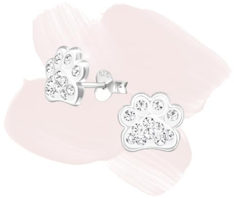 Laimons Mädchen-Ohrstecker Ohrringe Kinderschmuck Hundepfote Pfote mit Glitzer aus Sterling Silber 925