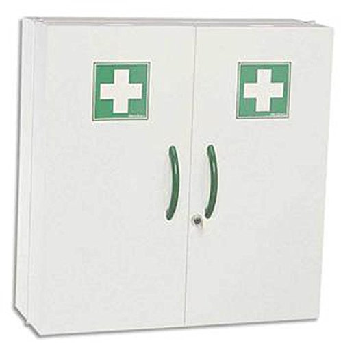 Armoire à pharmacie blanche 2 portes fermeture magnétique et serrure à clé L52 x H54 x P20 cm