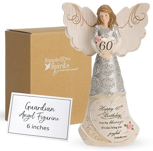 Pavilion Elements Angels Figurine - Guardian Angel Figure Display - Happy 60th Birthday May The Blessings of Today Bring You Joyful Tomorrows Printed Text, Collectibles Angel Figurines, 6