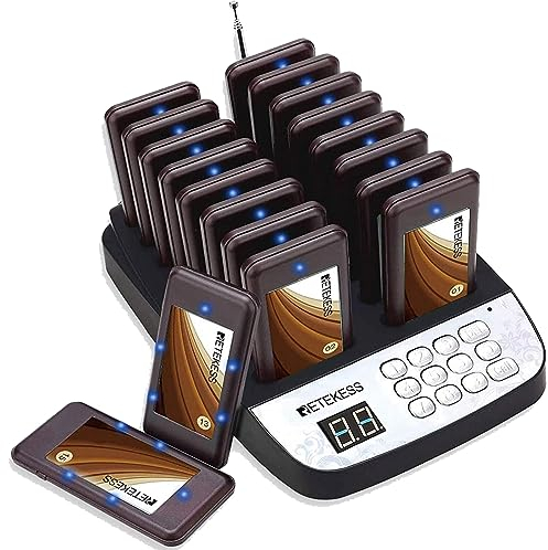Retekess T113 Pager Rufsystem, Gastro Pager Vibration, 500M, 1-Knopf Abschaltung, 16 Pager, Funkrufsysteme für Fast Food, Hotel, Bar, Warten im Auto