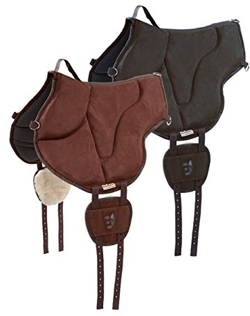 Barefoot Ride-On-Pad schwarz – Pferdefreundliches Reitkissen mit V-Gurtung – rutschfeste Mikrofaser-Oberfläche & Schafwoll-Patches – Größen für Erwachsene