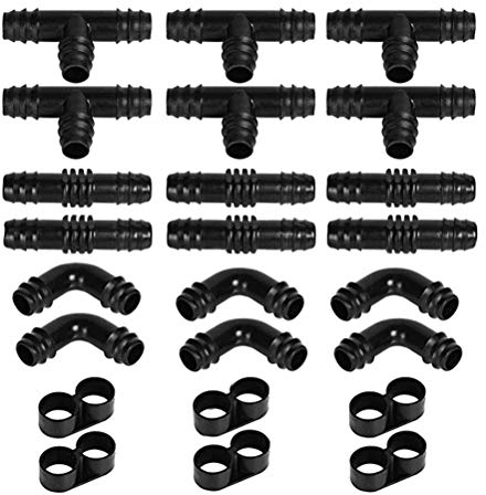 Schlauchverbinder PE T Form Klemmverbinder Kupplung Set für Zuhause Fabrik Schule Gewächshaus 24 Stück (Schwarz)