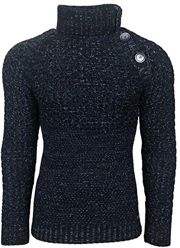 Rusty Neal - Pullover Homme Col Montant Boutonner a Pull Hiver Chiner Tricot Grosse Maille Gros Bouton 13338