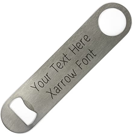 ShopQuality4U Personalised Stainless Steel Bar 18cm/7 Blade Bottle Opener Printed with Any Message That Does Not Fade or Wash Off - Enter Your Own Custom Text Xarrow Font Double Sided