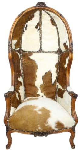 Casa Padrino Barock Thron Sessel Victory Kuhfell/Braun - Ballon Chair - Thron Stuhl Tron - Haubensessel
