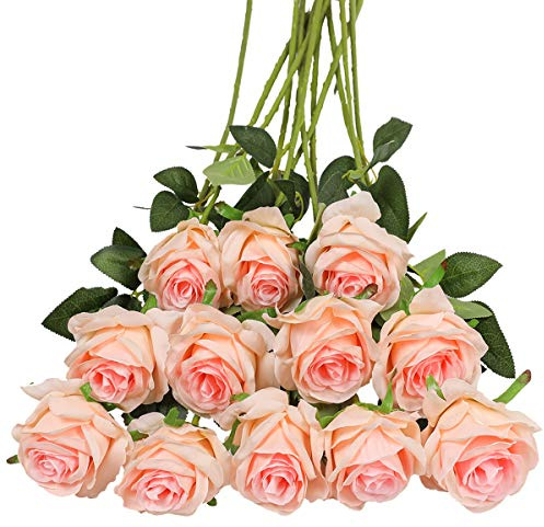 Tifuly 12 Stück künstliche Rosen, künstliche Seidenblumen mit einfachem Stiel, 40,6 cm, realistische Blume für Party, Garten, Familie, Hotel, Hochzeitsdekoration, Blumendekor