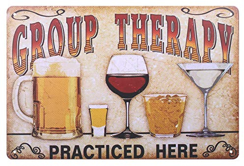 Warm Wind Plaque Poster Bar Sign - Vintage Metal Tin Sign for Cafe, Bar, Pub, Beer Club Wall Decor - GROUP THERAPY PRACTICED HERE - 11.8x7.9 Inch