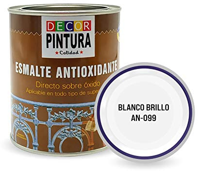 RC ocio Pintura antioxidante exterior para metal minio Pinturas esmalte antioxido para galvanizado, hierro, forja, barandilla, chapa para interiores y exteriores - Lata 750ml(Blanco Brillo)