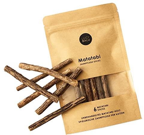 LucyBalu® 6x Matatabi Sticks für Katzen | Katzen Zahnpflege Natur |Kauknochen für Katzen Mundgeruch | Katzen Sticks aus Matatabi Holz | Katzen Zahnbürste | Matatabi Katzenspielzeug Selbstbeschäftigung