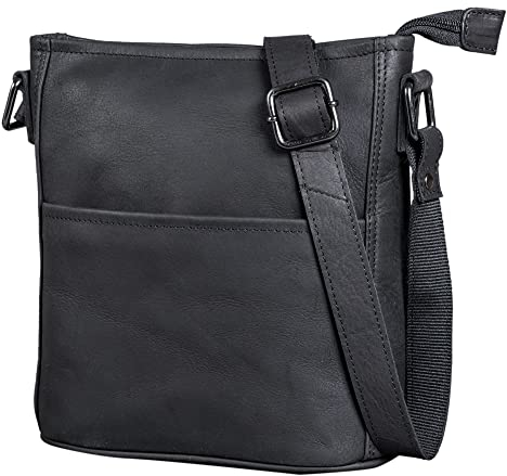 LEABAGS Leder Handtasche Damen I Premium Echtleder Umhängetasche I Damen Schultertasche I Damentasche I Tragetasche für Arbeit Uni Schule Freizeit I Größe L (31 x 23 x 6 cm) I Nature Schwarz