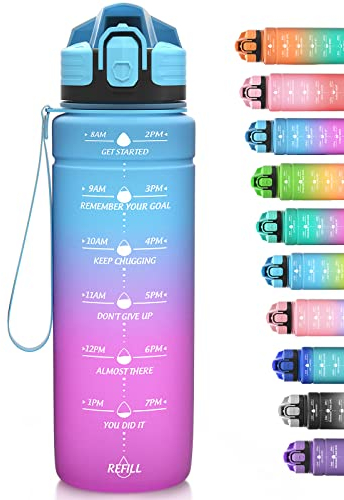 Niggeey 500ml & 700ml & 1000ml Motivational Water Bottle with Time Marker, Sports Water Bottles, Leak Proof BPA Free Tritan Drink Bottle for Kids, Men, Women, Running, Cycling, School, Gym and Sport