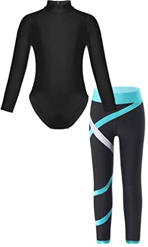 Freebily Kinder Turnanzug Mädchen Mit Hose Gymnastikbody Ballett Leotard Tanz Strumphose Sport Leggings Bodysuit Outfit Wettkampf Tanzkleidung A_Grün 134-140/9-10 Jahre
