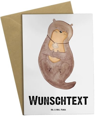 Mr. & Mrs. Panda Personalisierte Grußkarte Otter Muschel - Geschenke, Hochzeitskarte, Grußkarten Personalisiert, Glückwunschkarte, Träumen, Geburtstagskarte, Motivation, Optimistisch, Seeotter, Büro