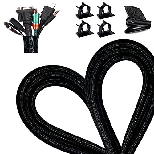 Fanoshon Braided Cable Management Split Sleeves Cord Protectors Pet Proof - Self-Wrapping Split Wire Loom for TV/Computer/Home Theater/Engine Bay (5/8-13 1/8ft)