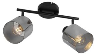 QAZQA - Ceiling Spotlight Black with Smoke Glass 2-Light Adjustable - Laura- - Art Deco - Suitable for LED E27 | 2 Way Light - Glass Surface-Mounted spotway Light - Suitable for Living Room I Kitche