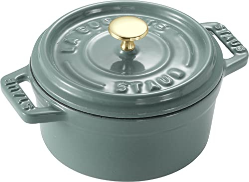 Staub Z1025-315 Mini Pico Cocotte Round Eucalyptus 3.9 inches (10 cm), Small, Double-Handed, Cast Enameled Pot, With Serial Number, La Cocotte Round