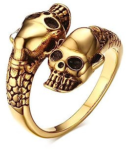 MAGIIE Einstellbarem Ring Herren,Ring Edelstahl,Totenkopf Ring,Punk-Stil SHalloween