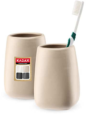 KADAX Bicchiere da bagno, bicchiere per spazzolino da denti in ceramica, tazza da bagno, porta spazzolino da denti, tazza d'acqua opaca (beige, 2 pezzi)