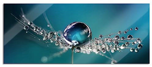 Pixxprint Glasbild Panorama, Wandbild aus Echtglas, Wassertropfen auf einer Pusteblume, 120x50 cm, inkl. Aufhängung und Abstandshalter