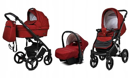 BabyLux® Carrito de Bebé Sistema de Viaje Set 3 en 1 - UZO - incl. Capazo, Silla de Paseo, Silla Coche - Cochecito - con Bolso cambiador, Cubierta para la lluvia, Mosquitera etc.