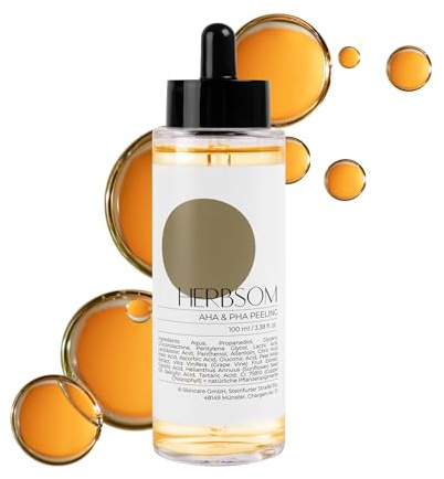 Herbsom AHA & PHA Peeling I regt die Hauterneuereung an, gegen Falten, Pigmentflecken und einen fahlen Teint, für sichtbar jünger aussehende Haut, besonderes geeignet für trockene und reife Haut