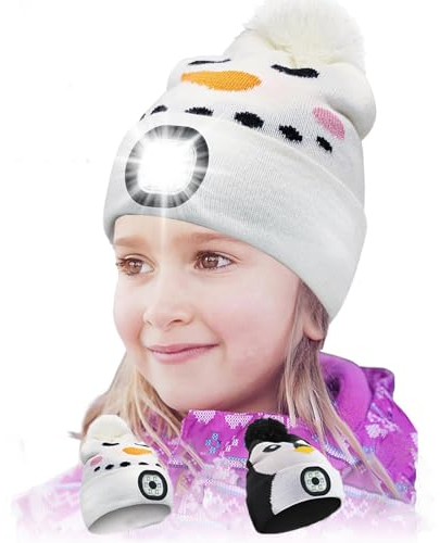 Mütze mit Led Licht Kinder,Weihnachten Geschenk Mütze für Jungen und Mädchen,Mütze Kinder Winter, 2 Lichtmodi,USB Wiederaufladbar Winter Wärmer Haube,Lauflicht Ideal für Joggen Camping Lesen Laufen