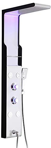 Shower Panel Tower System, LED Multi-Function Wall Round Massage System with Tub Waterfall Spout (304 Stainless Steel, Split Type),White