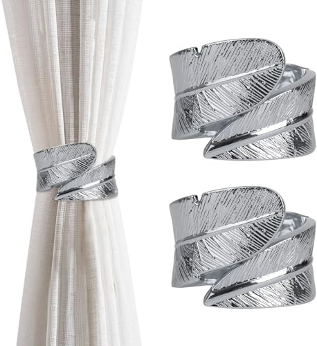Vorhang-Raffhalter, Clips, Fensterbehandlungen für Zuhause, Büro, Dekorative Seilhalterungen, Metallfeder-Vorhang-Raffhalter für Wohnzimmer, Café, 2 Stück (Silber)