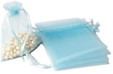 Wambere 50 Stück Organzabeutel Organzasäckchen Geschenkbeutel Kordelzugtaschen Geschenktasche Süßigkeitentüten Schmuckbeutel für Hochzeit Geburtstag Festivalparty Geschenkverpackung,Hellblau,15x20cm